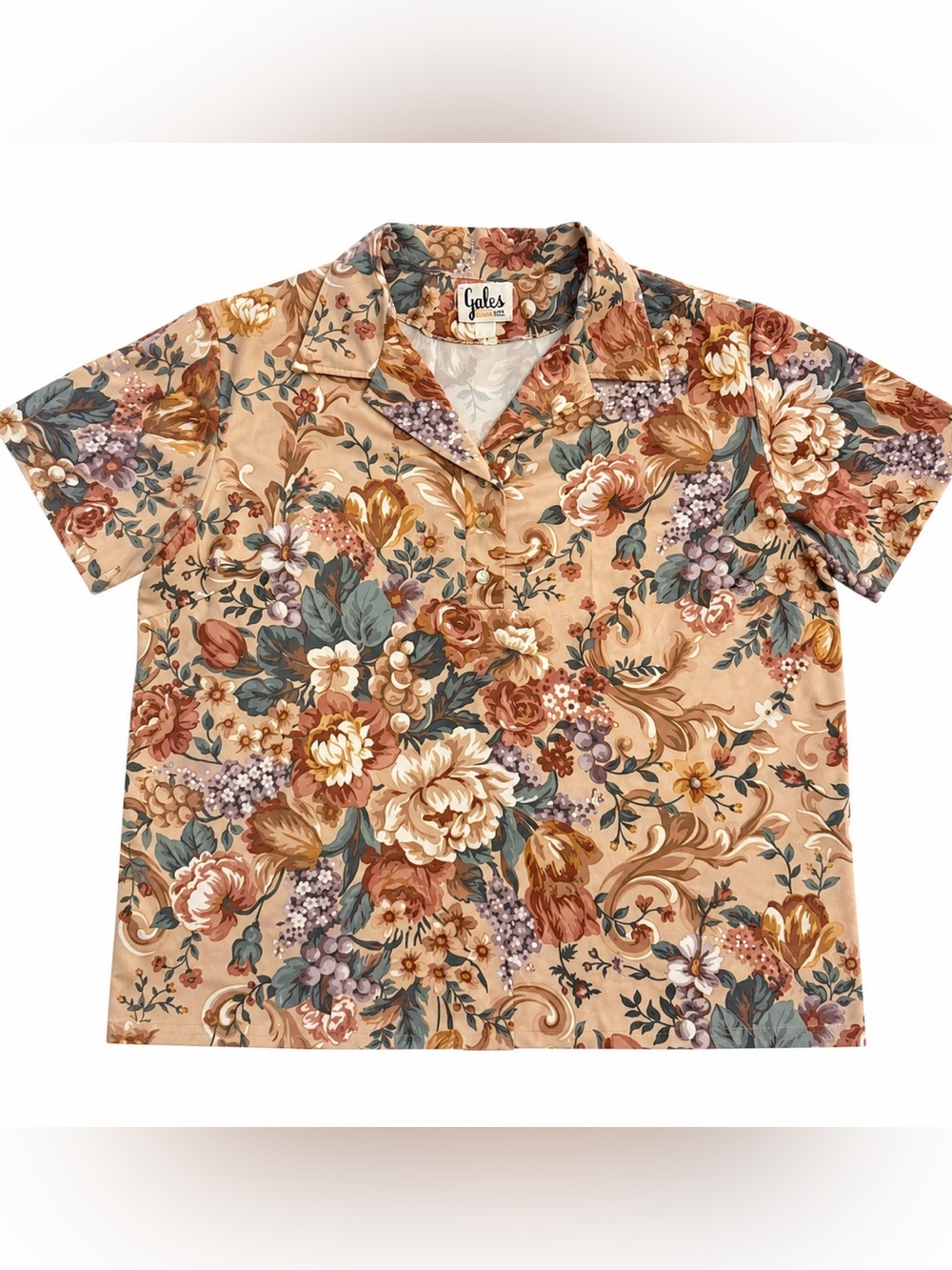Vintage Gales California Floral Blouse Women’s Large Made in USA Short Sleeve